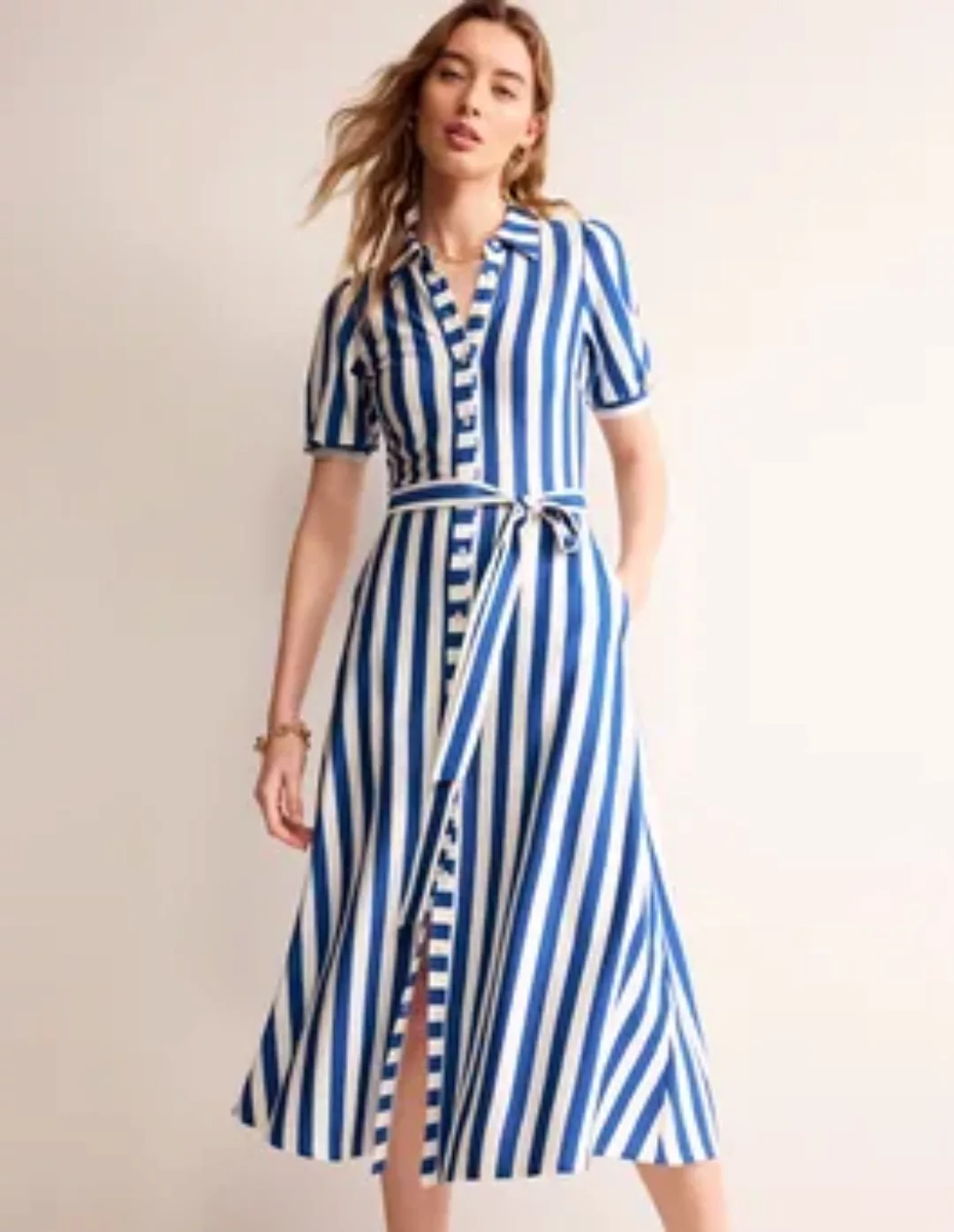 Libby Hemdblusenkleid aus Jersey in Midilänge Damen Boden, Blau, Naturweiß günstig online kaufen