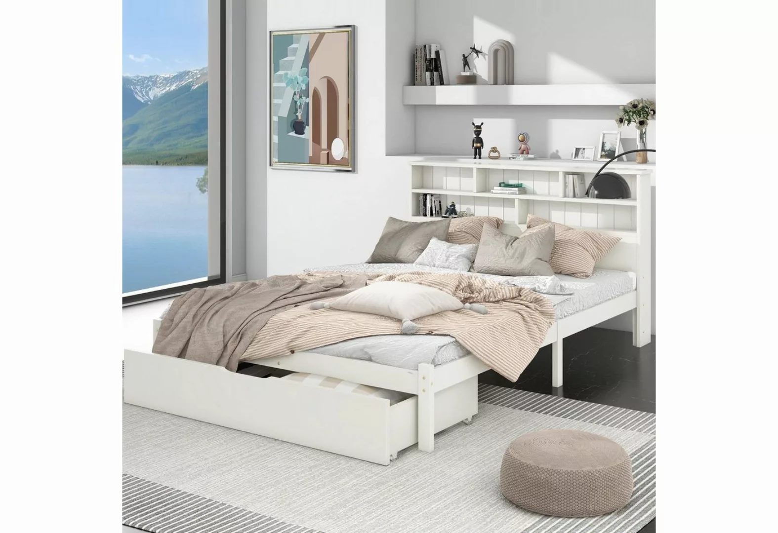 OKWISH Massivholzbett Kinderbett (140x200cm Weiß), mit Schubladen und Latte günstig online kaufen