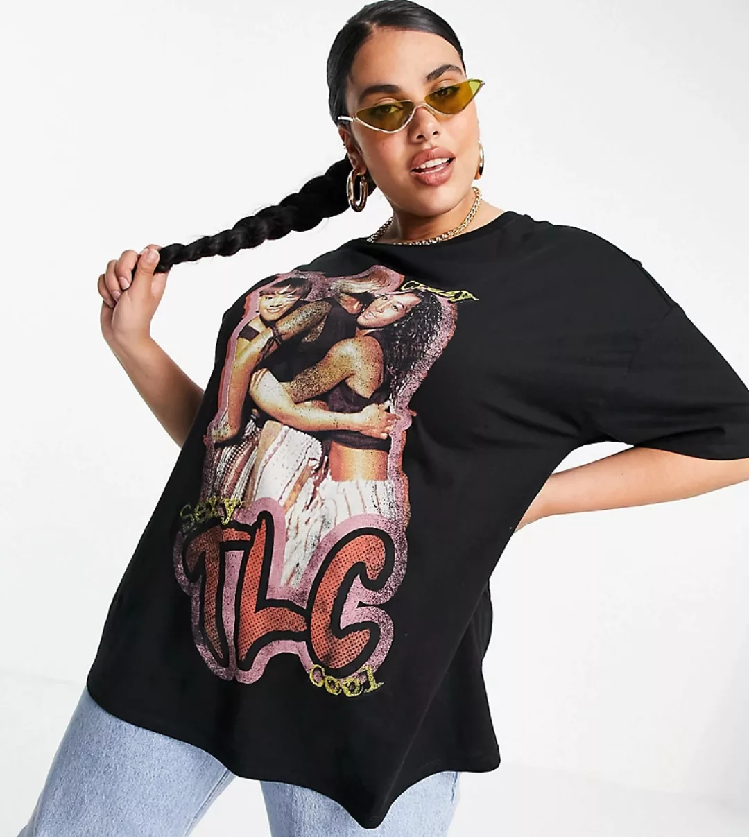 ASOS DESIGN Curve – T-Shirt mit TLC -Motiv-Schwarz günstig online kaufen