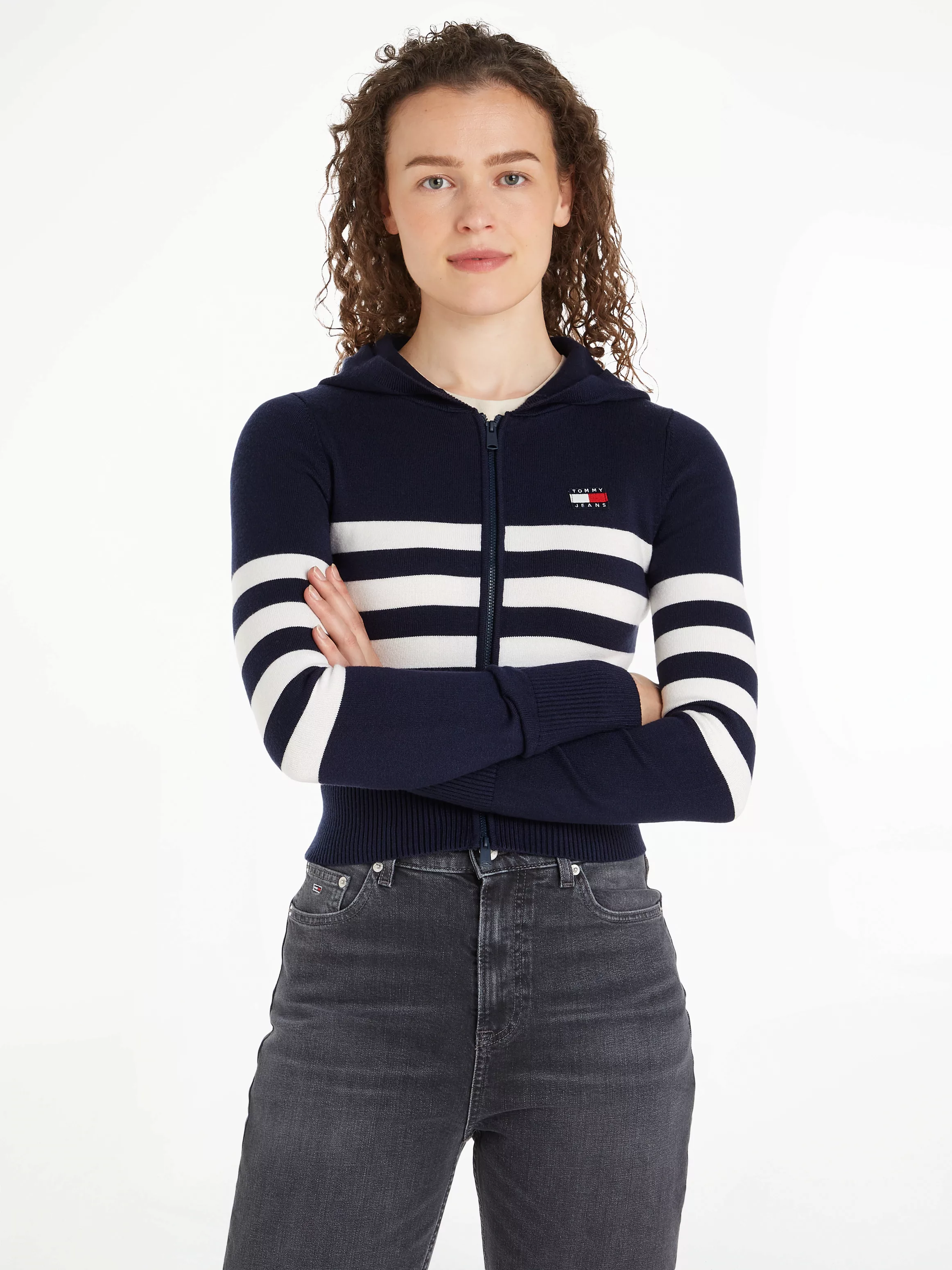 Tommy Jeans Sweatjacke "TJW STRIPE ZIP THRU BADGE HOOD", mit Tommy Jeans Fl günstig online kaufen