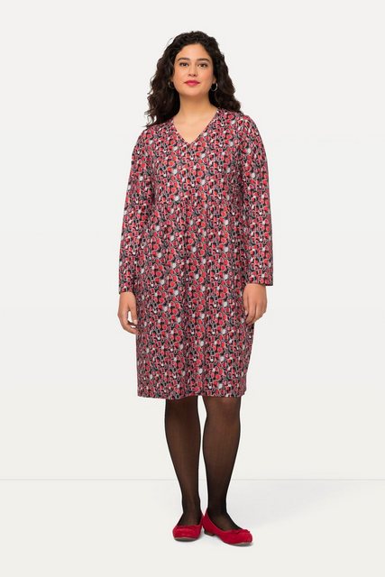 Ulla Popken Midikleid Kleid kurz Jersey mit Allover Print V-Ausschnitt günstig online kaufen