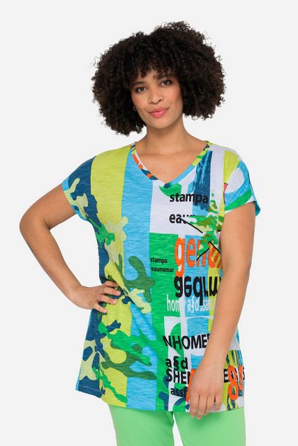 Angel of Style Rundhalsshirt Longshirt oversized Alloverdruck V-Ausschnitt günstig online kaufen