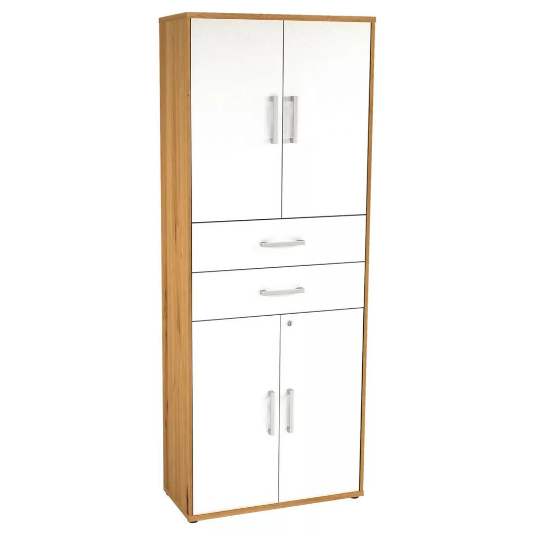 Aktenschrank  Eiche Artisan Nachbildung weiß glänzend B/H/T: ca. 78x202x35, günstig online kaufen