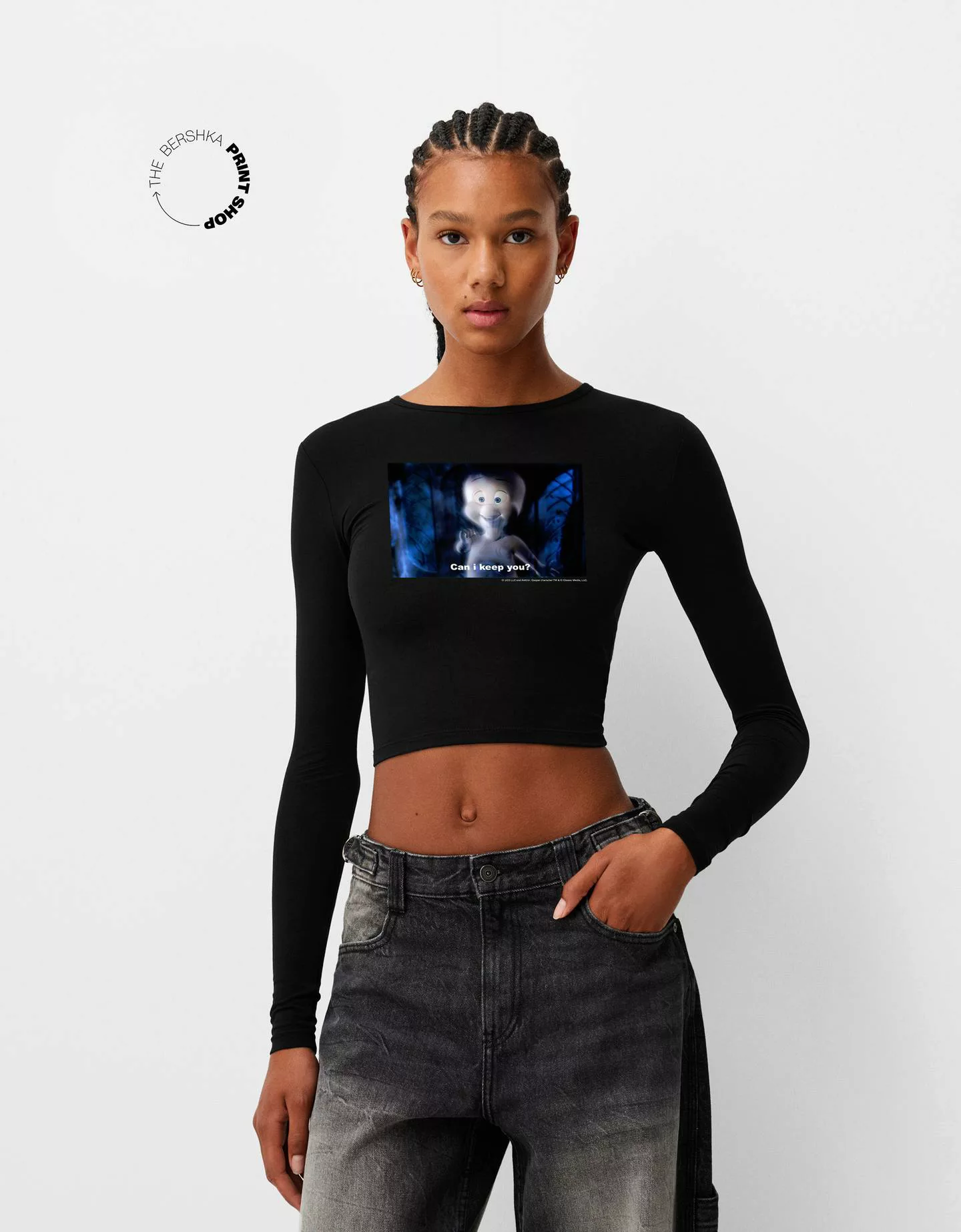 Bershka Shirt Casper Mit Langen Ärmeln Damen S Schwarz günstig online kaufen