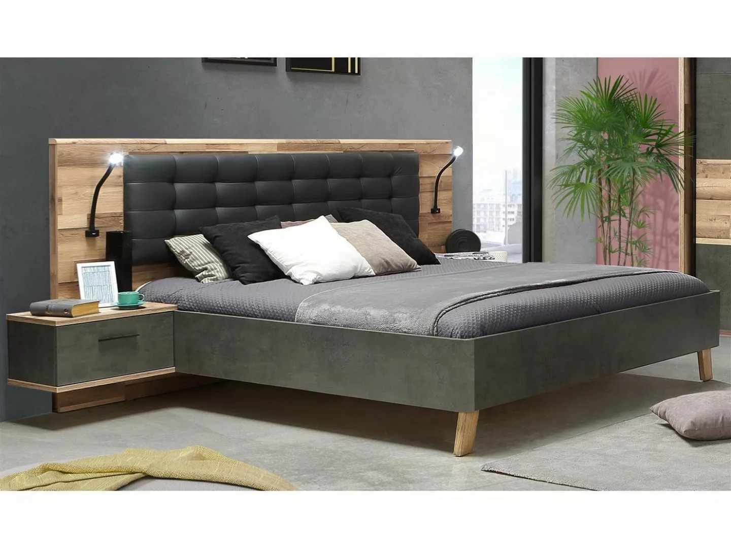 möbelando Bett Rhodos, Modernes Bett mit Fußgestell inkl. Beleuchtung aus S günstig online kaufen
