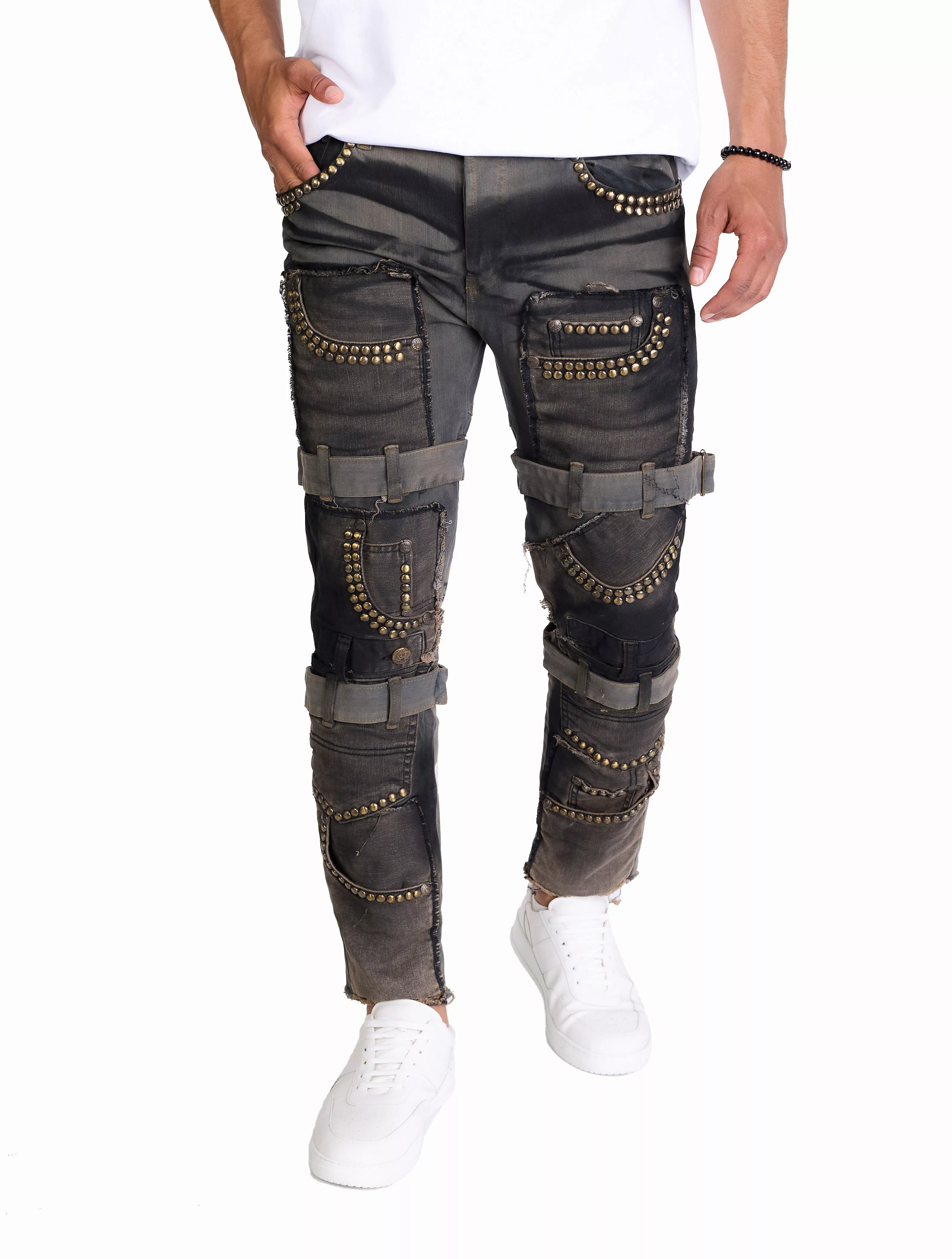 KINGZ Slim-fit-Jeans Herren Designer Patchworkjeans mit günstig online kaufen