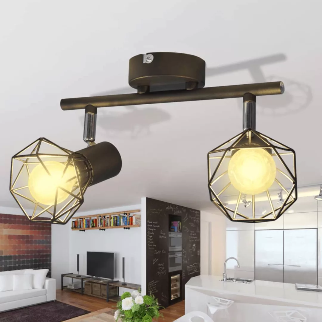 Deckenstrahler Industrie-stil Drahtgestell + 2 Led-glühlampen Schwarz günstig online kaufen