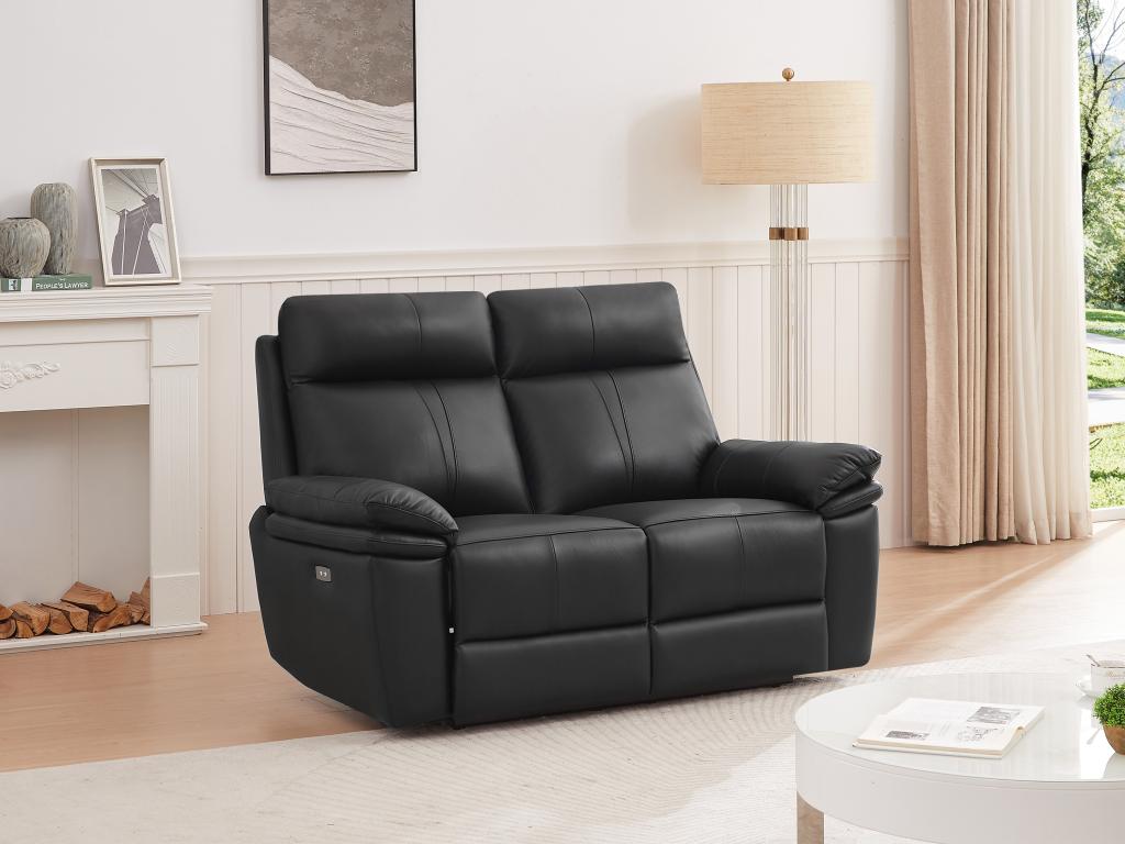 Relaxsofa elektrisch 2-Sitzer - Leder - Schwarz - MESOLA günstig online kaufen