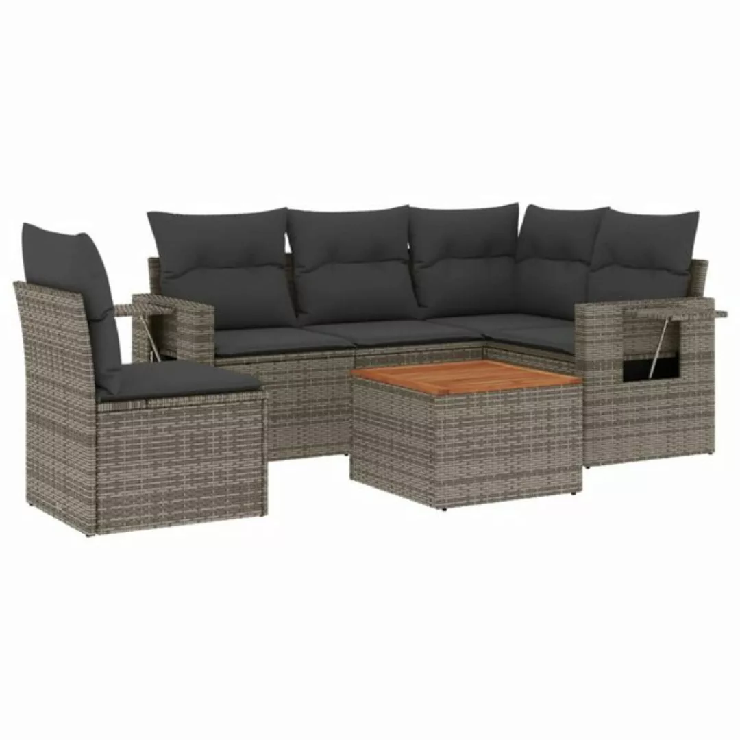 vidaXL Sofaelement 6-tlg. Garten-Sofagarnitur mit Kissen Grau Poly Rattan ( günstig online kaufen