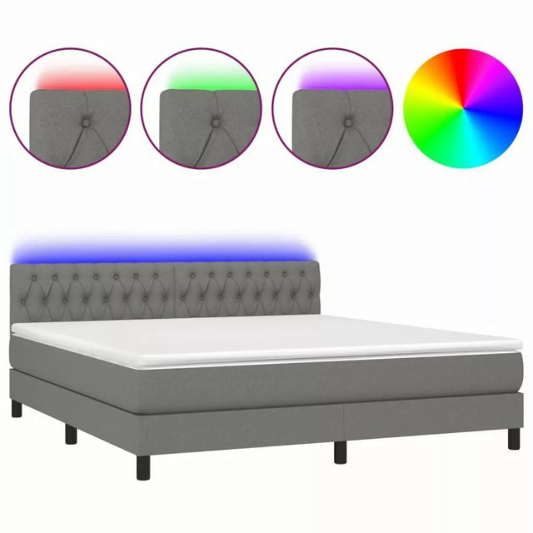 vidaXL Bettgestell Boxspringbett mit Matratze LED Dunkelgrau 180x200 cm Sto günstig online kaufen