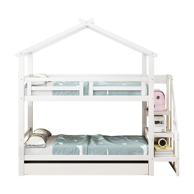 Flieks Etagenbett, Hausbett Kinderbett 90x200cm mit Ausziehbett 90x190cm + günstig online kaufen