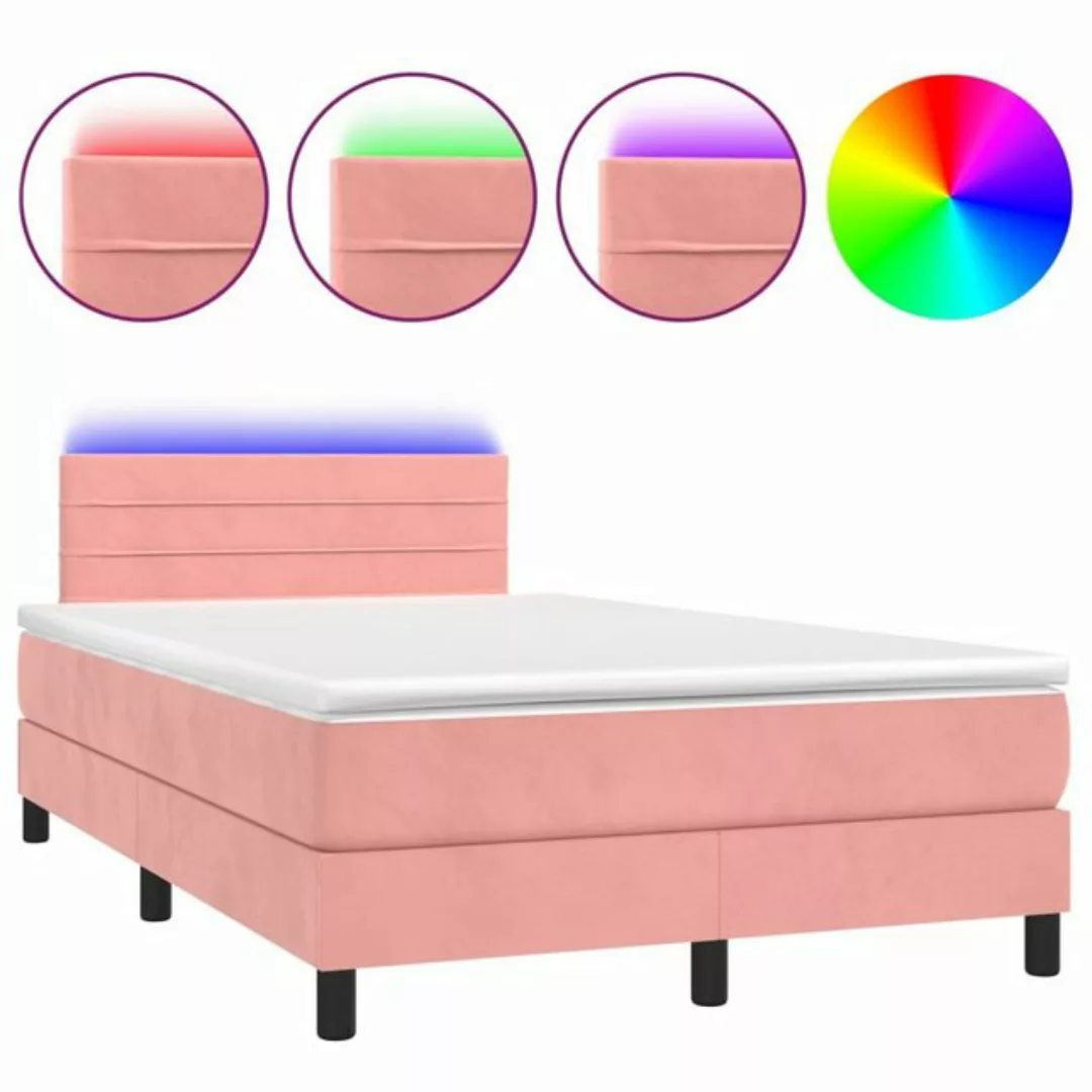 vidaXL Boxspringbett Boxspringbett mit Matratze LED Rosa 120x200 cm Samt Be günstig online kaufen