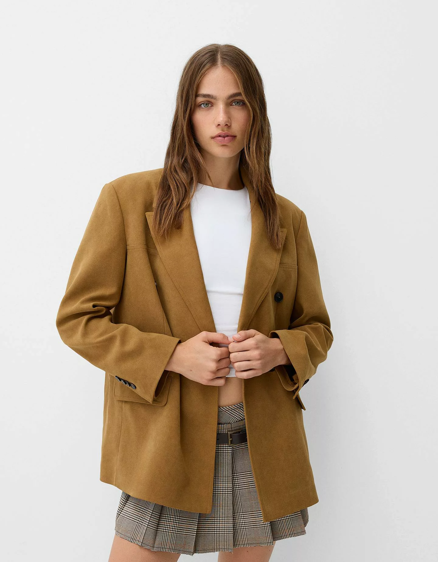 Bershka Oversize-Blazer Aus Wildlederimitat Damen L Braun günstig online kaufen