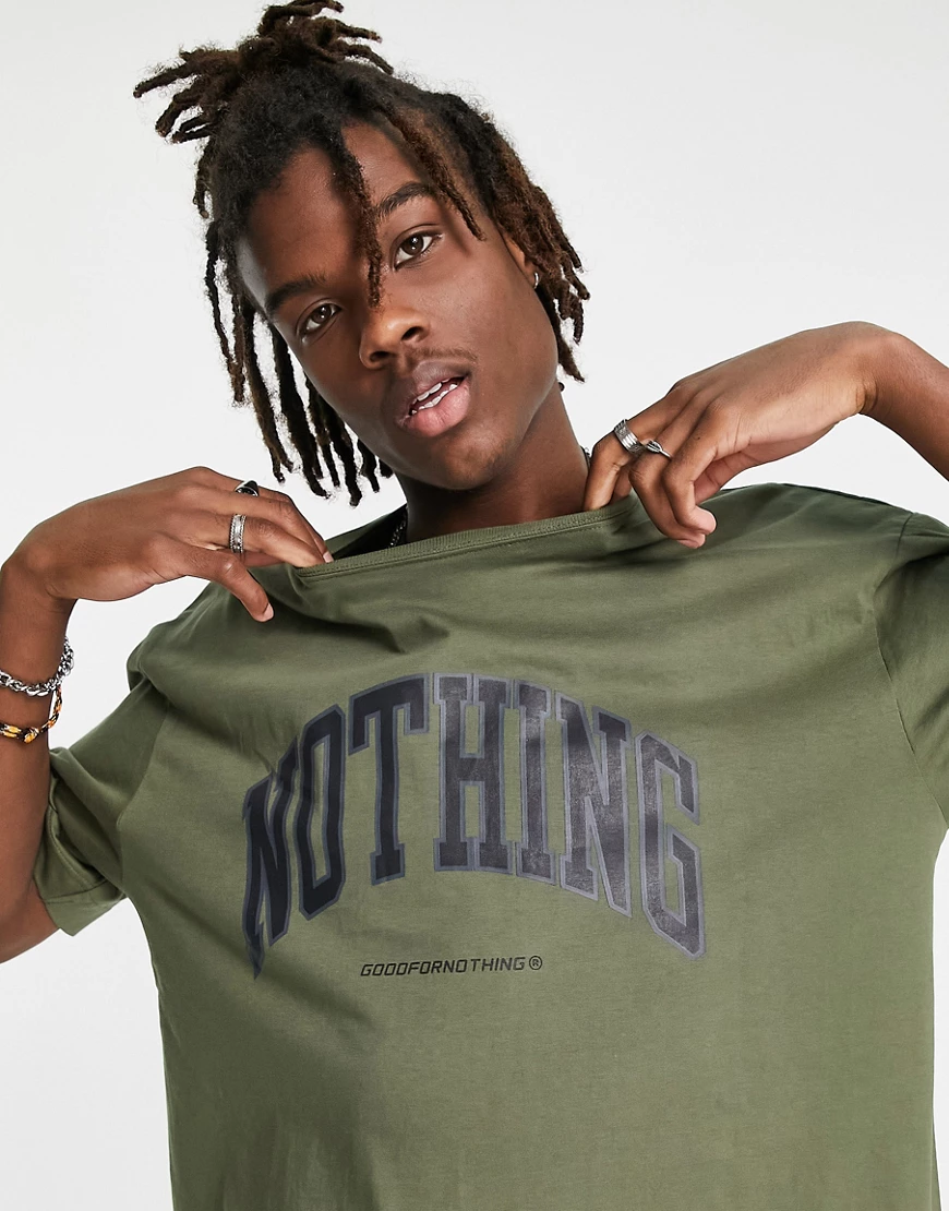 Good For Nothing – Oversize-T-Shirt in Khaki mit College-Print-Grün günstig online kaufen