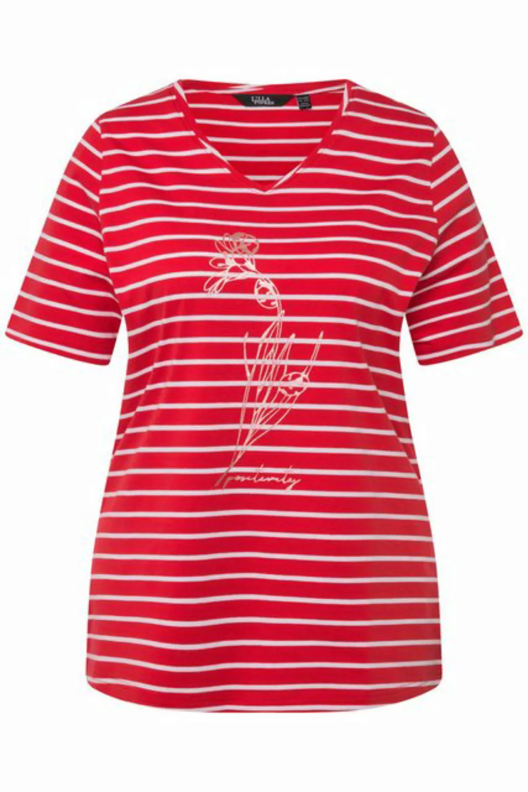 Ulla Popken Rundhalsshirt T-Shirt Ringel Tiermotiv Classic V-Ausschnitt günstig online kaufen