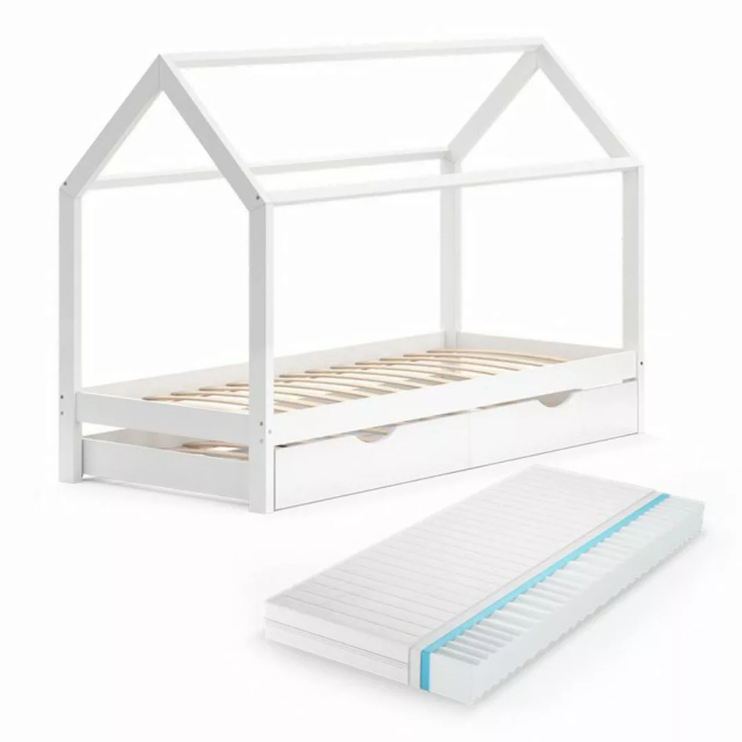 VitaliSpa® Kinderbett Hausbett Gästebett 90x200cm WIKI Weiß Schublade Matra günstig online kaufen
