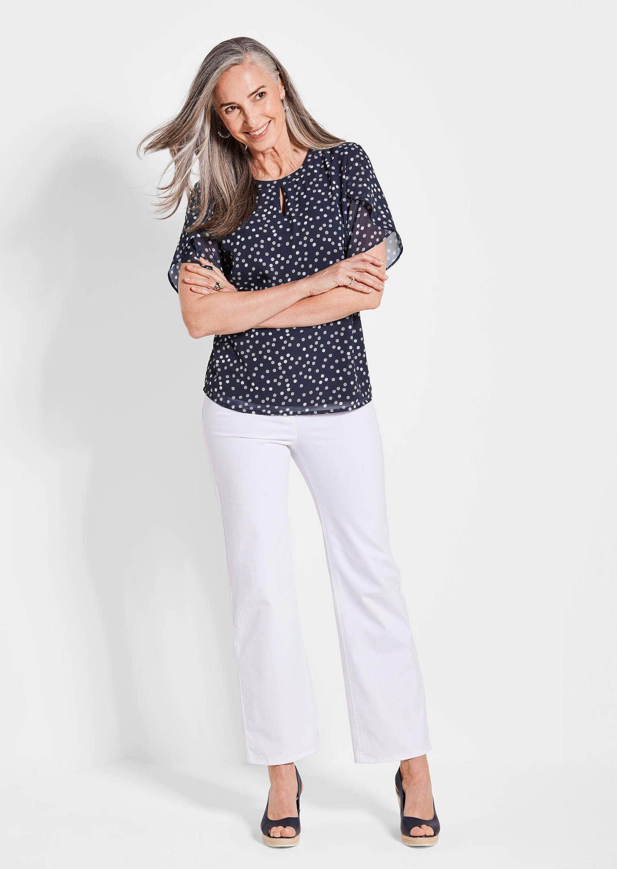 GOLDNER Kurzarmbluse Chiffonbluse Damen mit Tupfen-Alloverprint günstig online kaufen