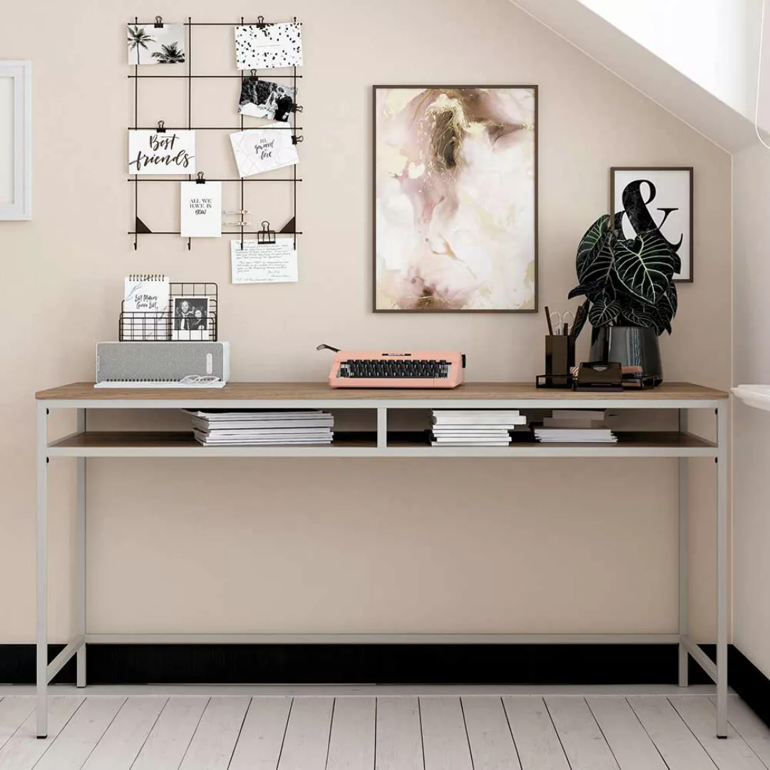 Bürotisch modern in Walnussfarben und Taupe 153 cm breit günstig online kaufen