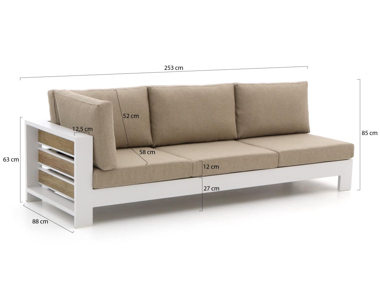 Bellagio Avolo Gartensofa 3-Sitzer rechter Arm 253 cm günstig online kaufen