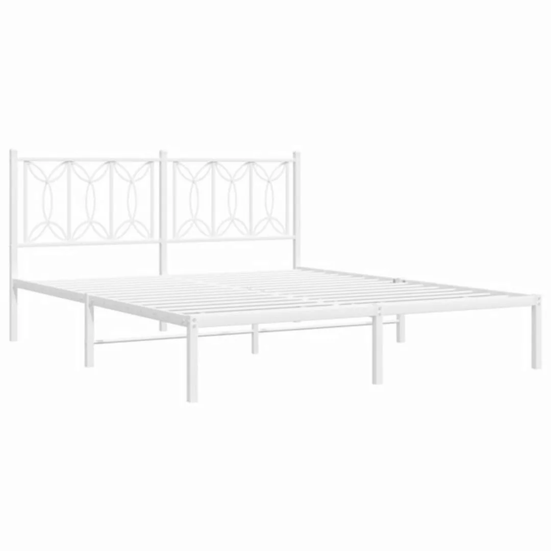 vidaXL Bett Bettgestell mit Kopfteil Metall Weiß 160x200 cm günstig online kaufen