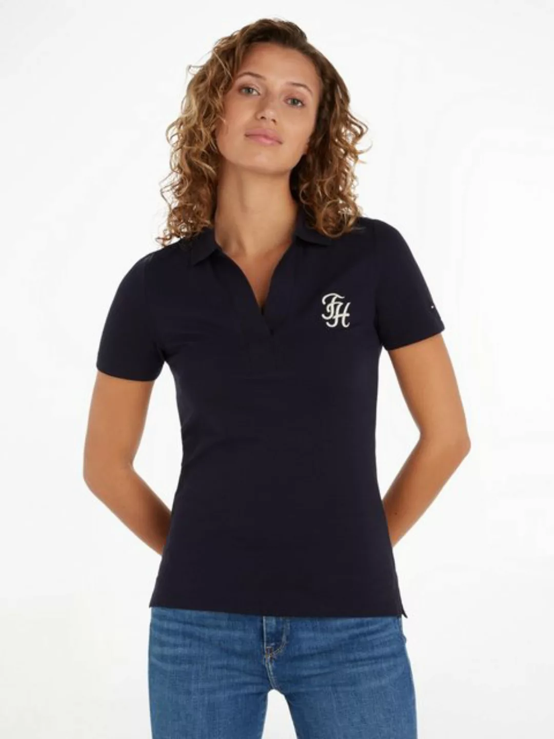 Tommy Hilfiger Poloshirt SLIM TH SCRIPT OPN-NK POLO SS mit Tommy Hilfiger S günstig online kaufen