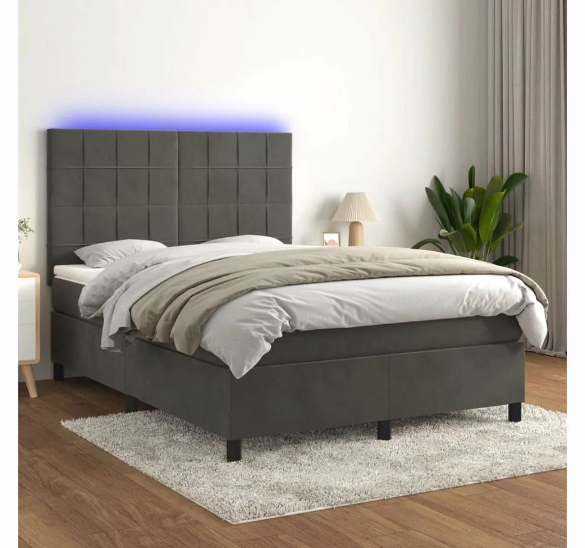 vidaXL Boxspringbett Boxspringbett mit Matratze LED Dunkelgrau 140x190 cm S günstig online kaufen