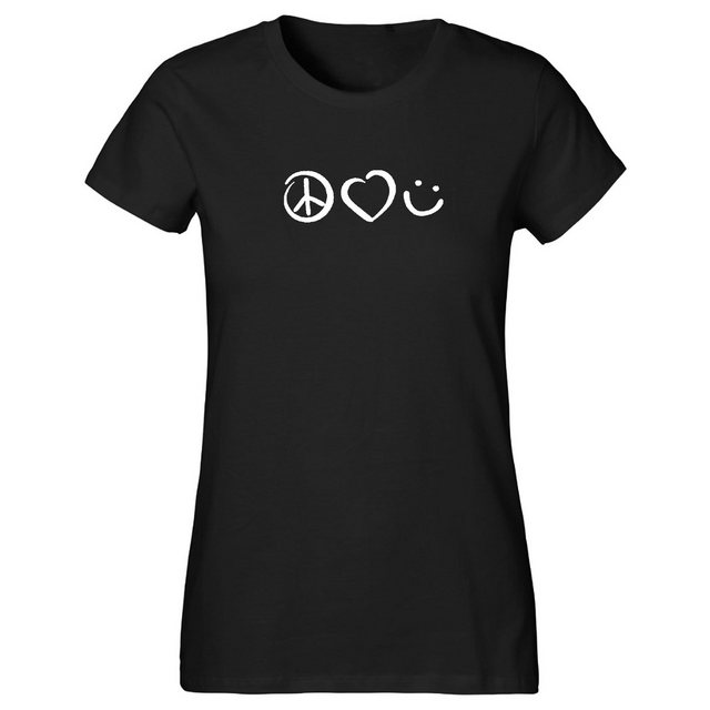 Banco T-Shirt Damen Kurzarm Peace, Love, Smile Unifarben Unifarben günstig online kaufen