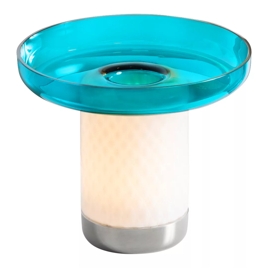 Artemide - Bontà LED Akku Tischleuchte mit Glasschale - türkis/H x Ø 21.4x2 günstig online kaufen