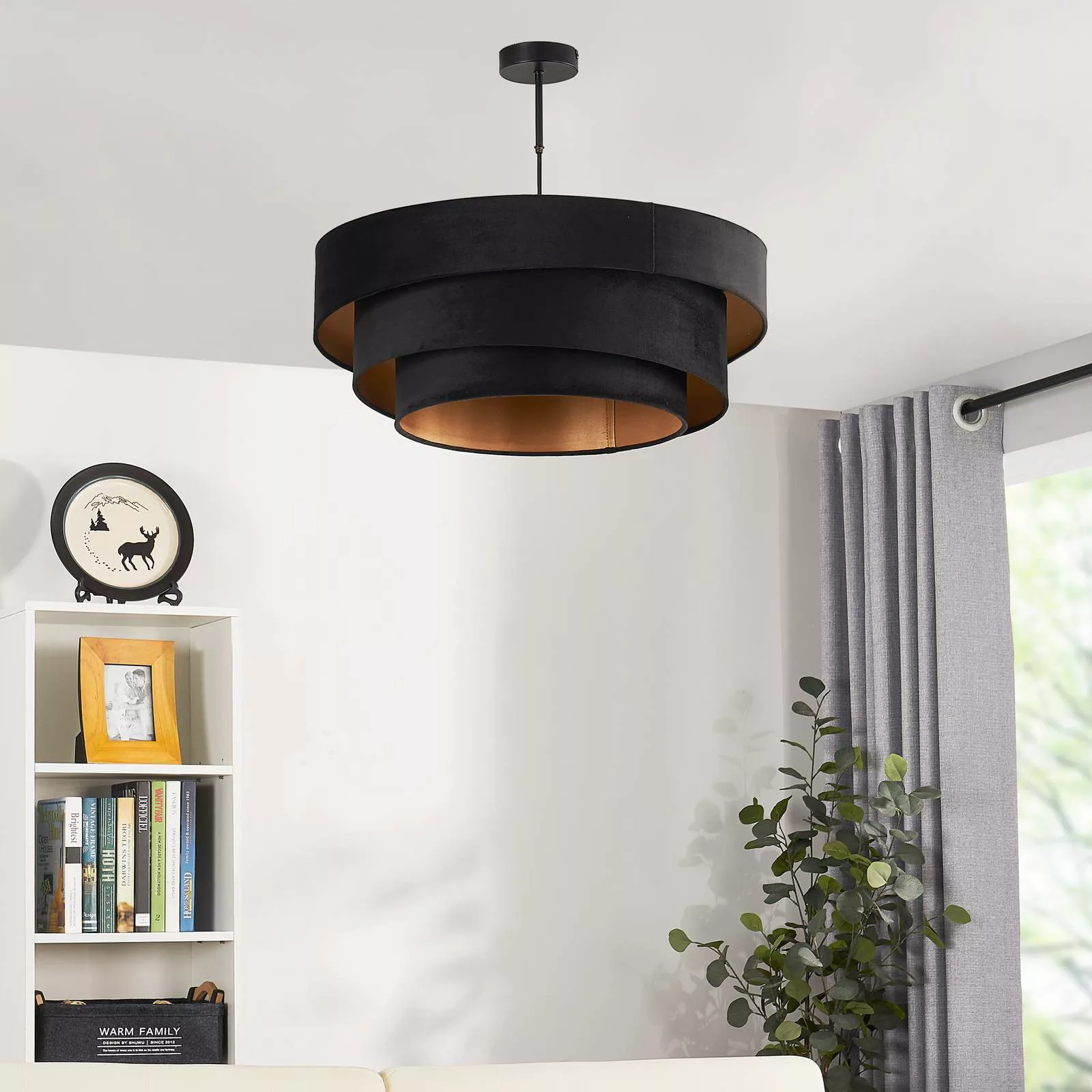 Lindby Deckenlampe Jusari, schwarz, Textil, Ø 56 cm, E27 günstig online kaufen