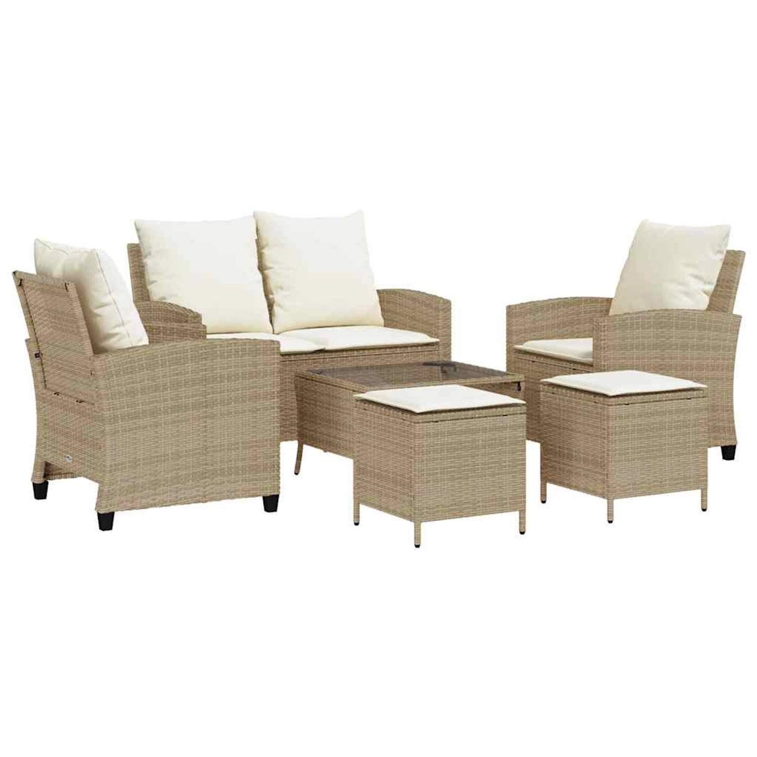 vidaXL 6-Tlg Garten-Sofagarnitur mit Kissen Beige Poly Rattan 3324581 günstig online kaufen