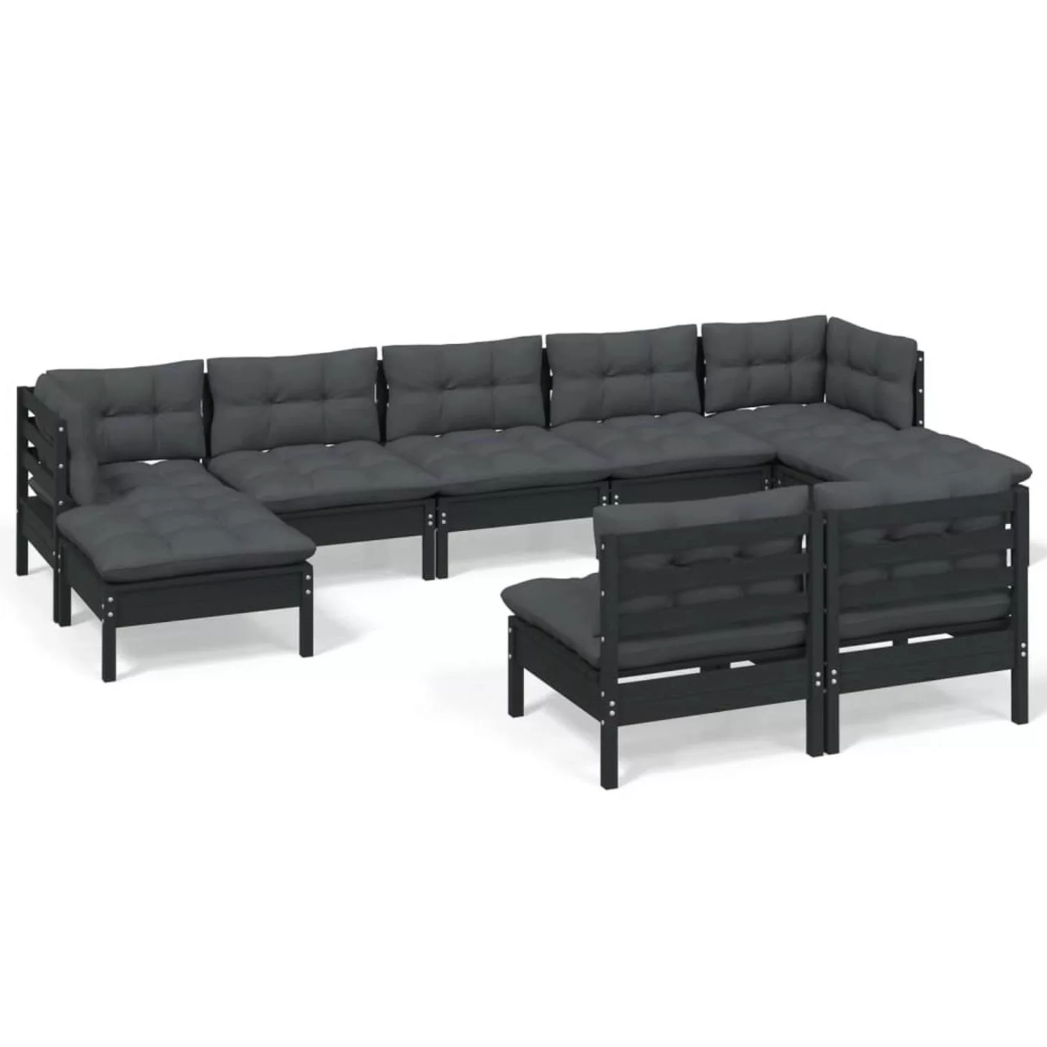 9-tlg. Garten-lounge-set Mit Kissen Schwarz Kiefernholz günstig online kaufen