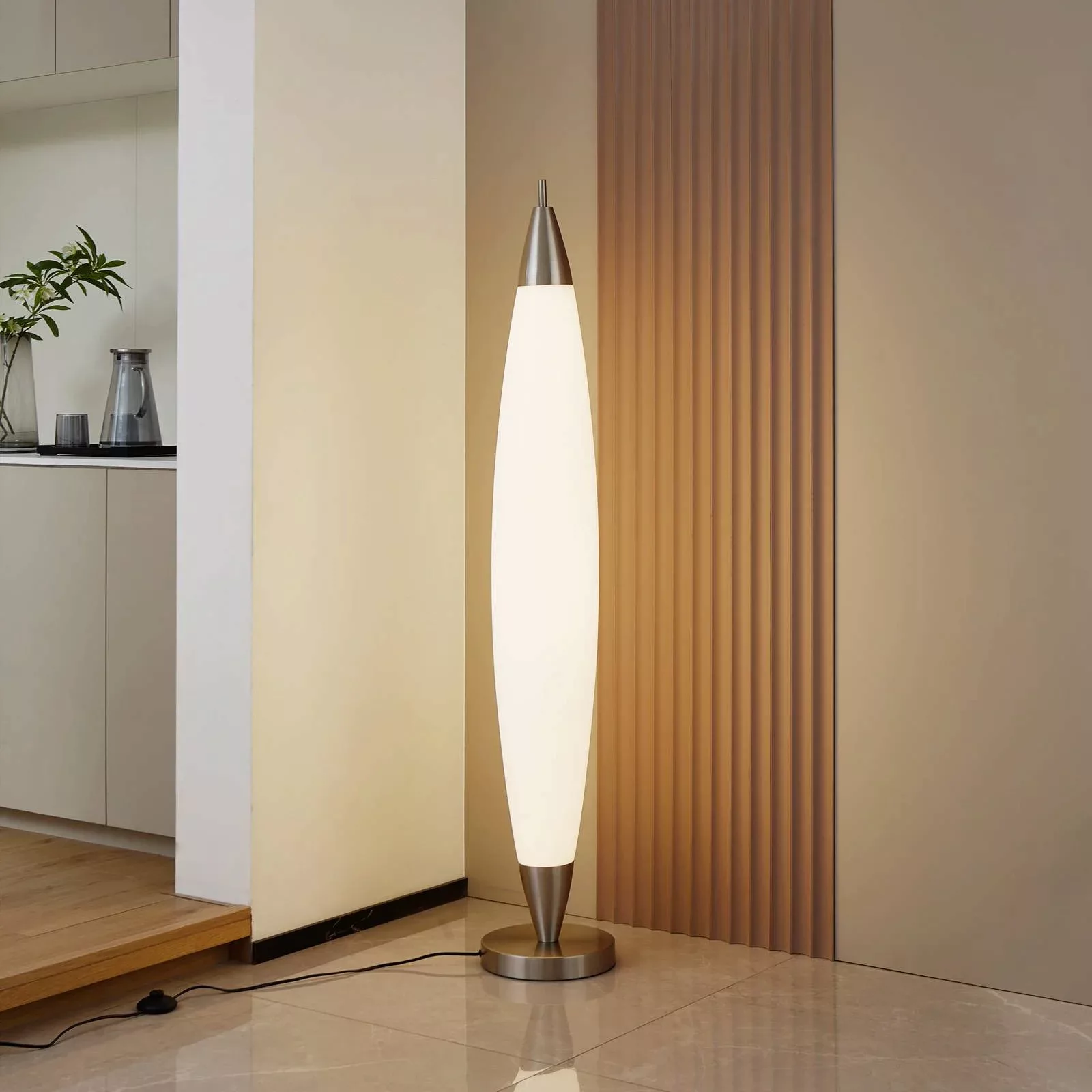 Lucande LED-Stehleuchte Tarell, weiß/nickel, 146 cm, dimmbar günstig online kaufen