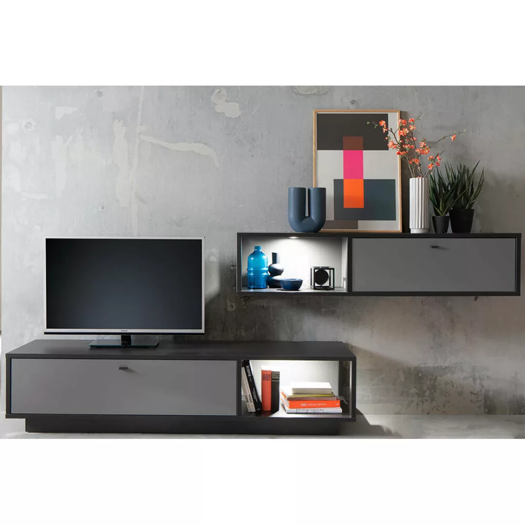 Moderne Wohnwand LAVAL-05 mit Couchtisch in grau mit anthrazit inkl. Beleuc günstig online kaufen