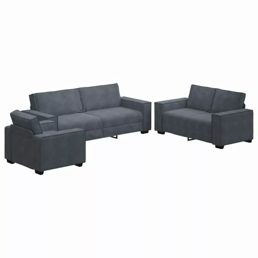 vidaXL Sofa 3-tlg. Sofagarnitur mit Kissen Dunkelgrau Samt günstig online kaufen