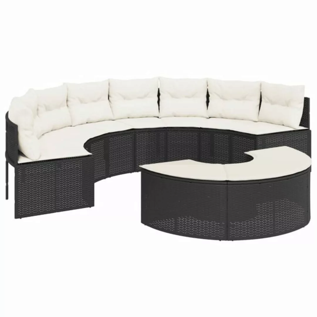 vidaXL Loungesofa 2-tlg. Garten-Sofagarnitur Halbrund Schwarz Poly-Rattan, günstig online kaufen