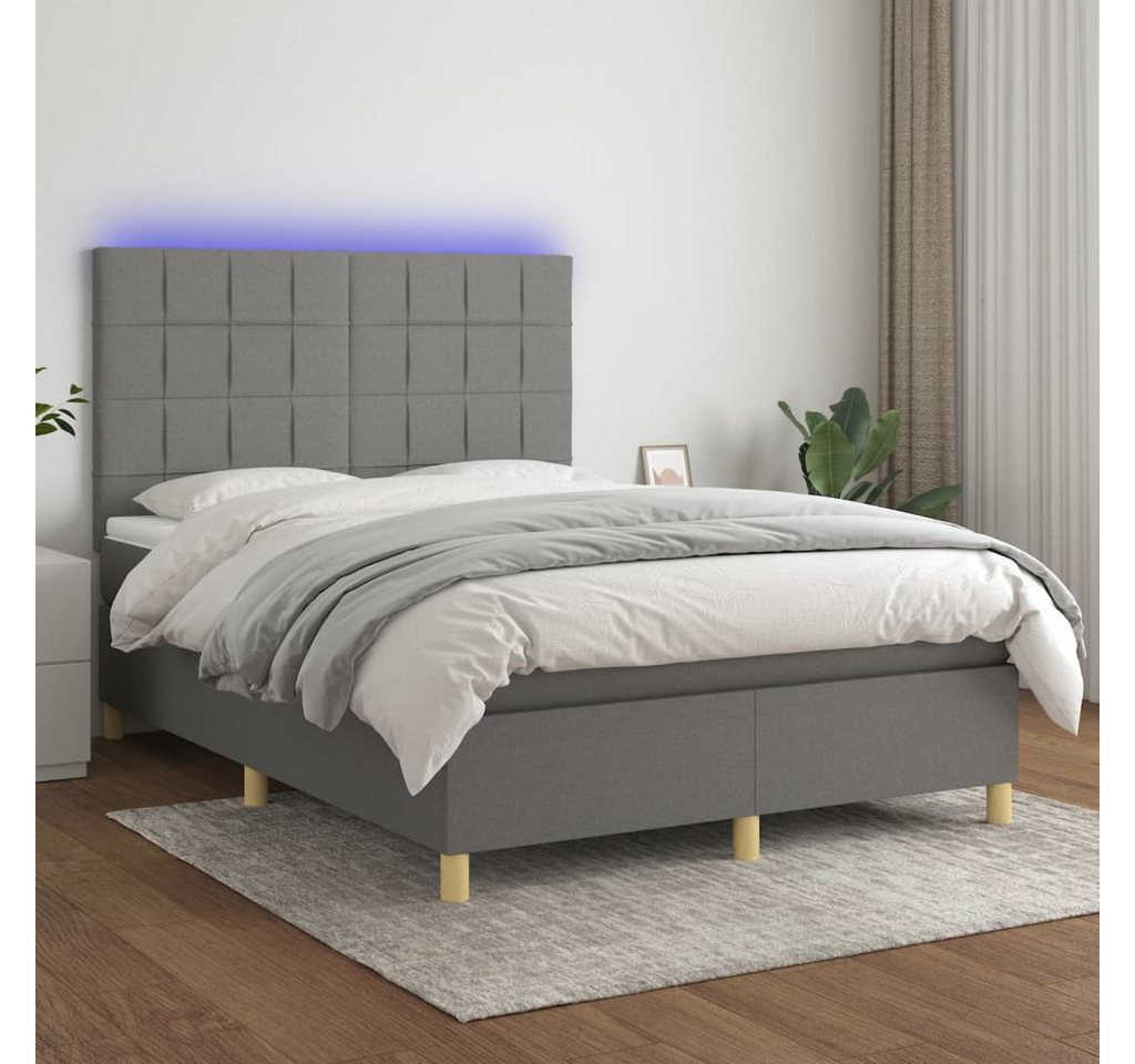 vidaXL Boxspringbett Boxspringbett mit Matratze LED Dunkelgrau 140x190 cm S günstig online kaufen