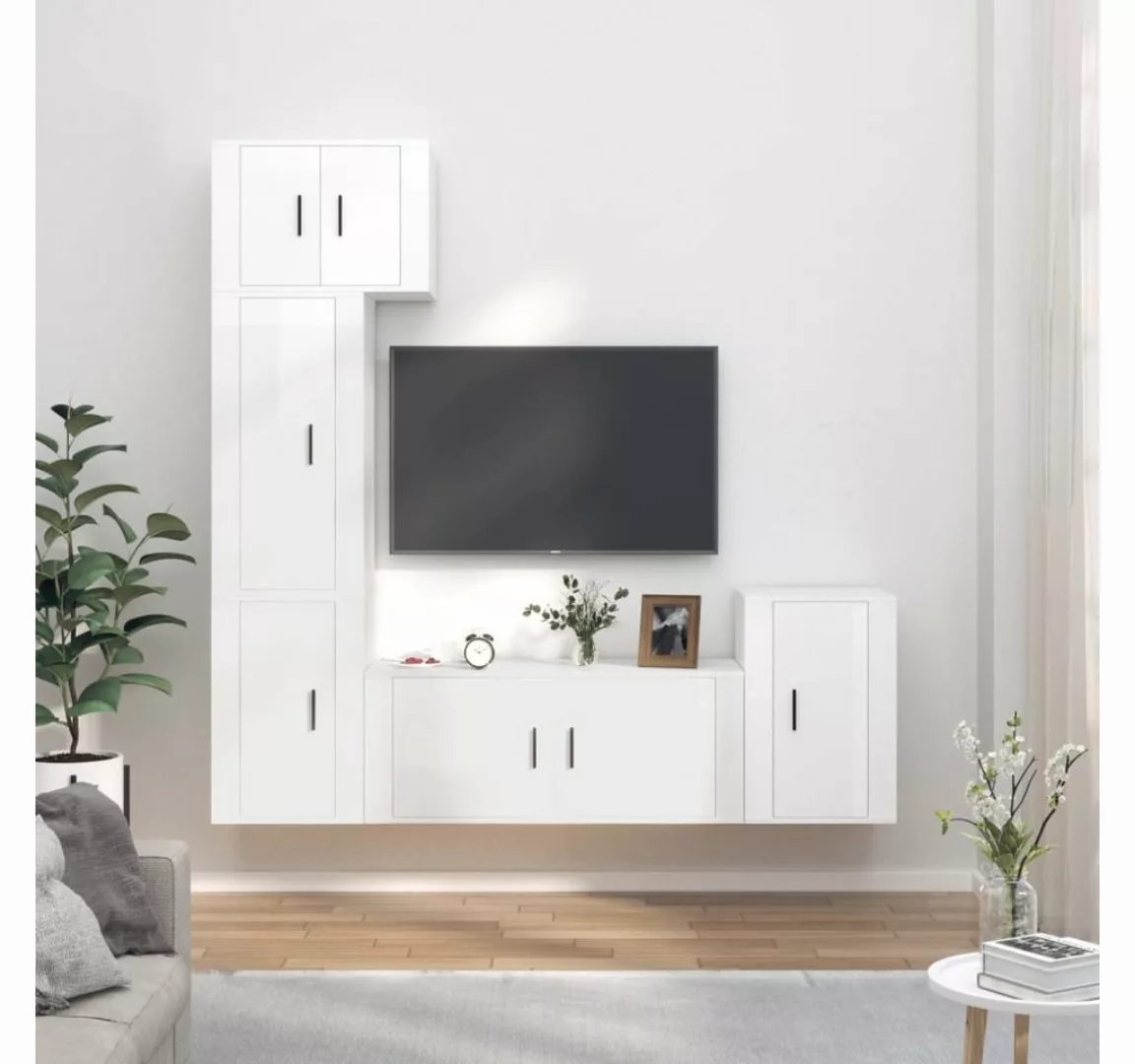 vidaXL TV-Schrank 5-tlg TV-Schrank-Set Hochglanz-Weiß Holzwerkstoff günstig online kaufen