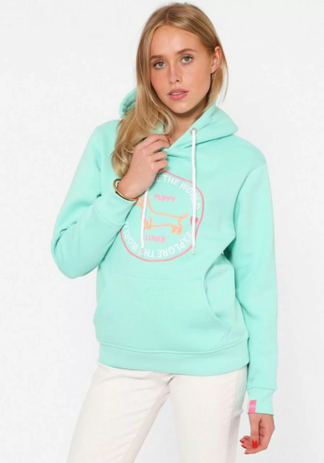 Zwillingsherz Hoodie "Explore the World" mit "Puppy Lover" Aufschrift und a günstig online kaufen