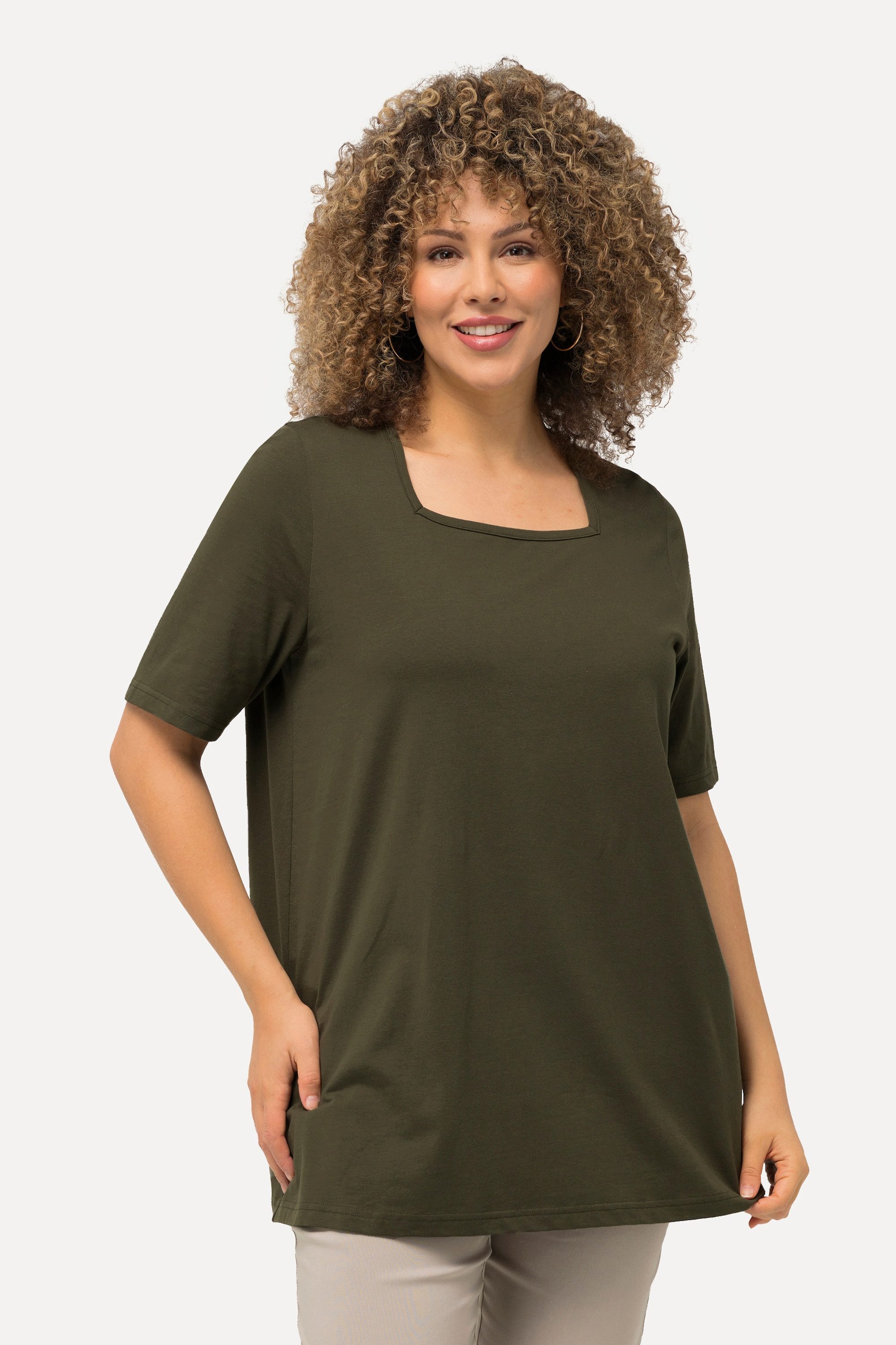 Ulla Popken T-Shirt T-Shirt A-Linie Carré-Ausschnitt günstig online kaufen