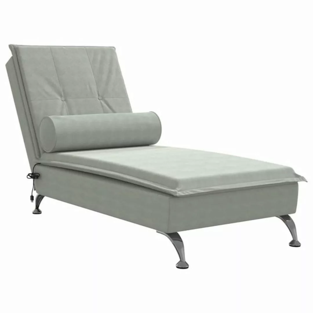 vidaXL Chaiselongue Massage-Chaiselongue mit Nackenrolle Hellgrau Samt, 1 T günstig online kaufen