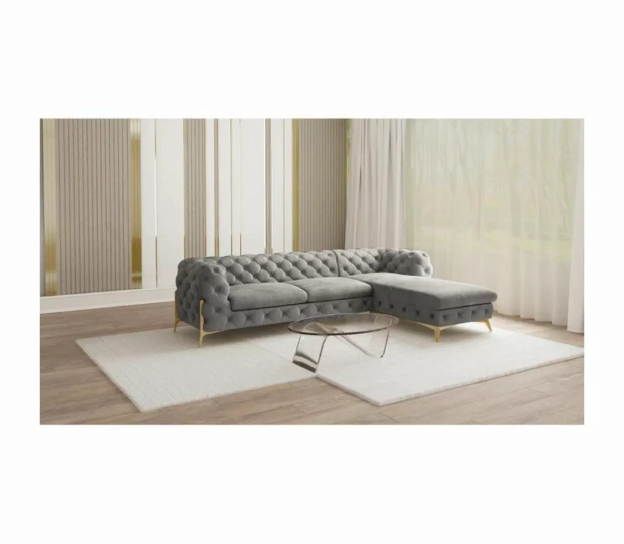 S-Style Möbel Ecksofa mit Ottomane Chesterfield Ashley mit Goldene Metall F günstig online kaufen