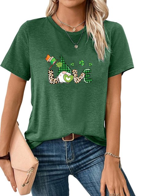 PYL Rundhalsshirt Damen St. Patricks Tag Sommer Rundhalsshirt mit Kleeblatt günstig online kaufen