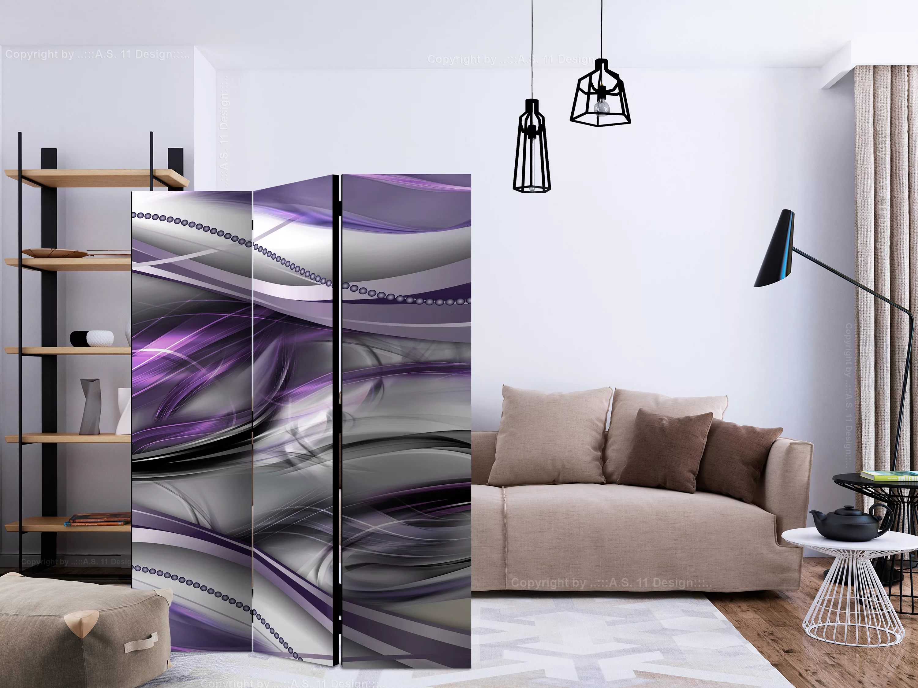 3-teiliges Paravent - Tunnels (violet) [room Dividers] günstig online kaufen