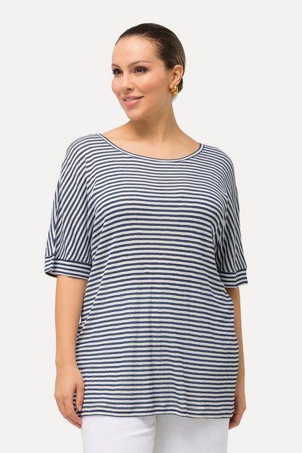 Ulla Popken Rundhalsshirt T-Shirt Streifen Oversized Rundhals Halbarm günstig online kaufen