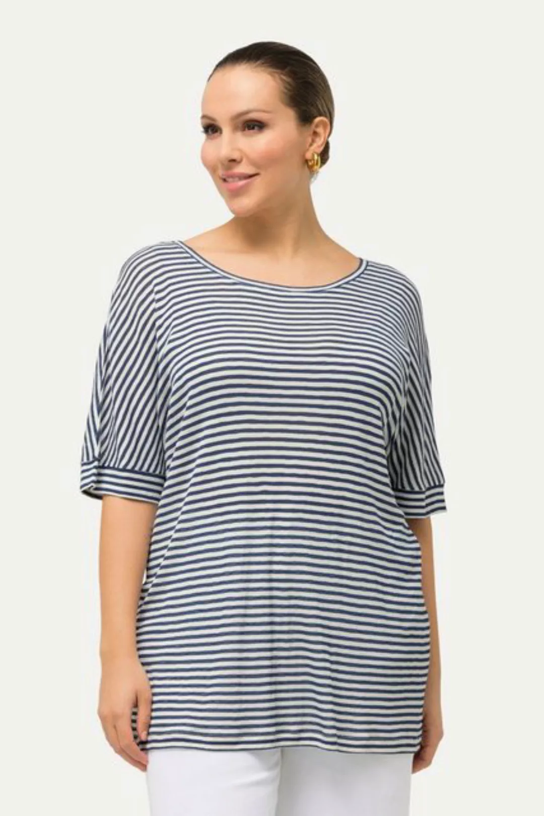 Ulla Popken Rundhalsshirt T-Shirt Streifen Oversized Rundhals Halbarm günstig online kaufen