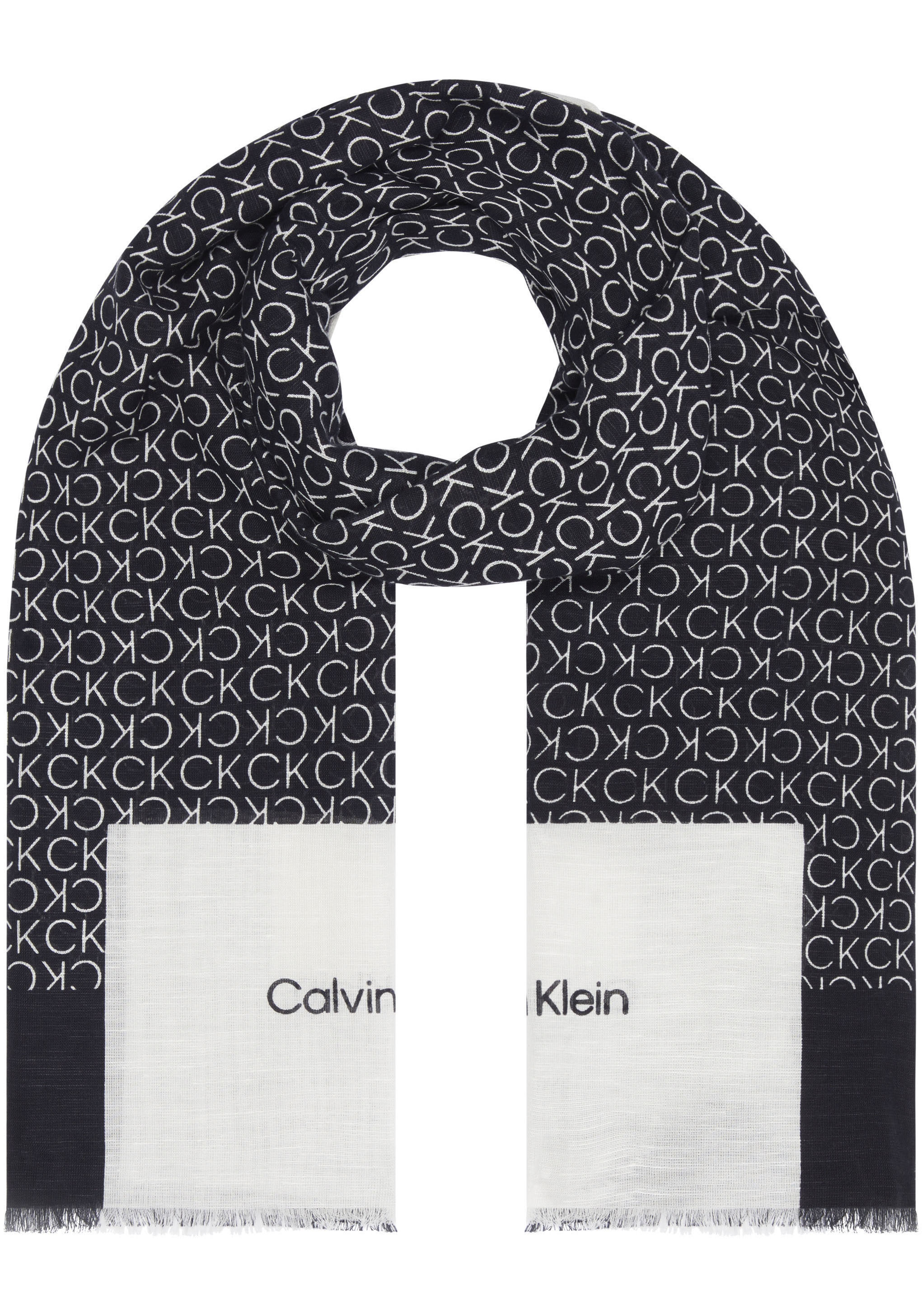 Calvin Klein Schal "GEO MINIMAL LOGO LINEN STOLE", Logoprägung, ausgefranst günstig online kaufen