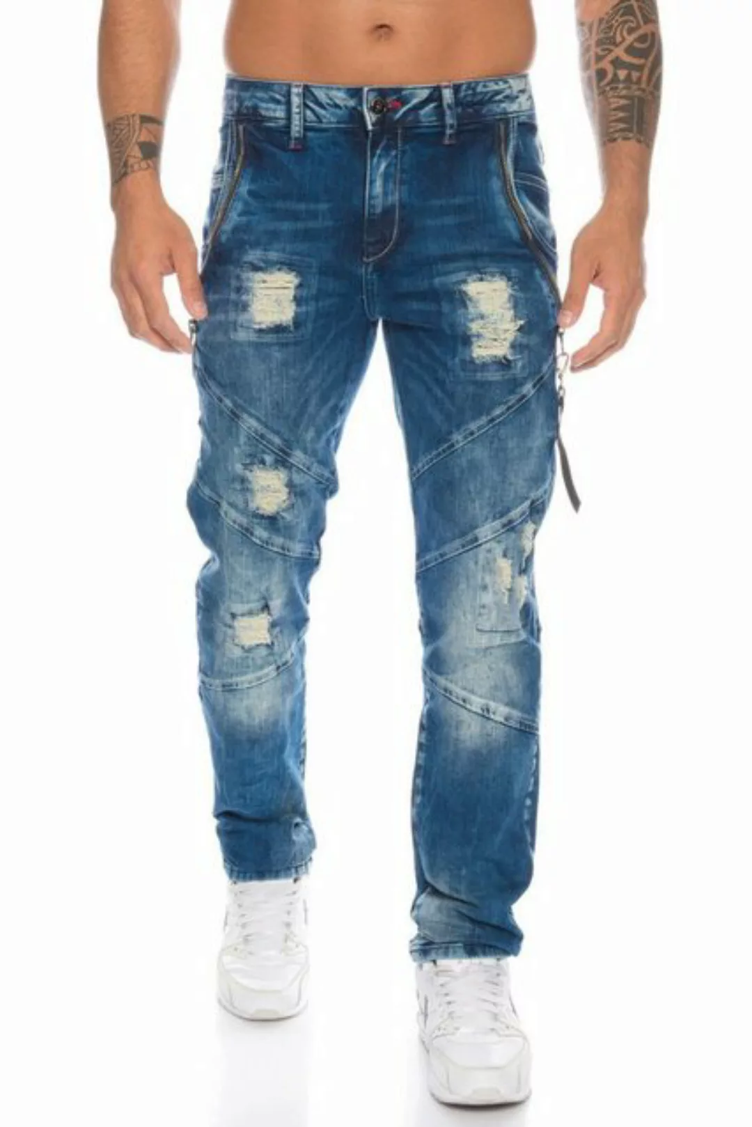 Cipo & Baxx Slim-fit-Jeans Herren Jeans mit Reißverschlussapplikationen und günstig online kaufen