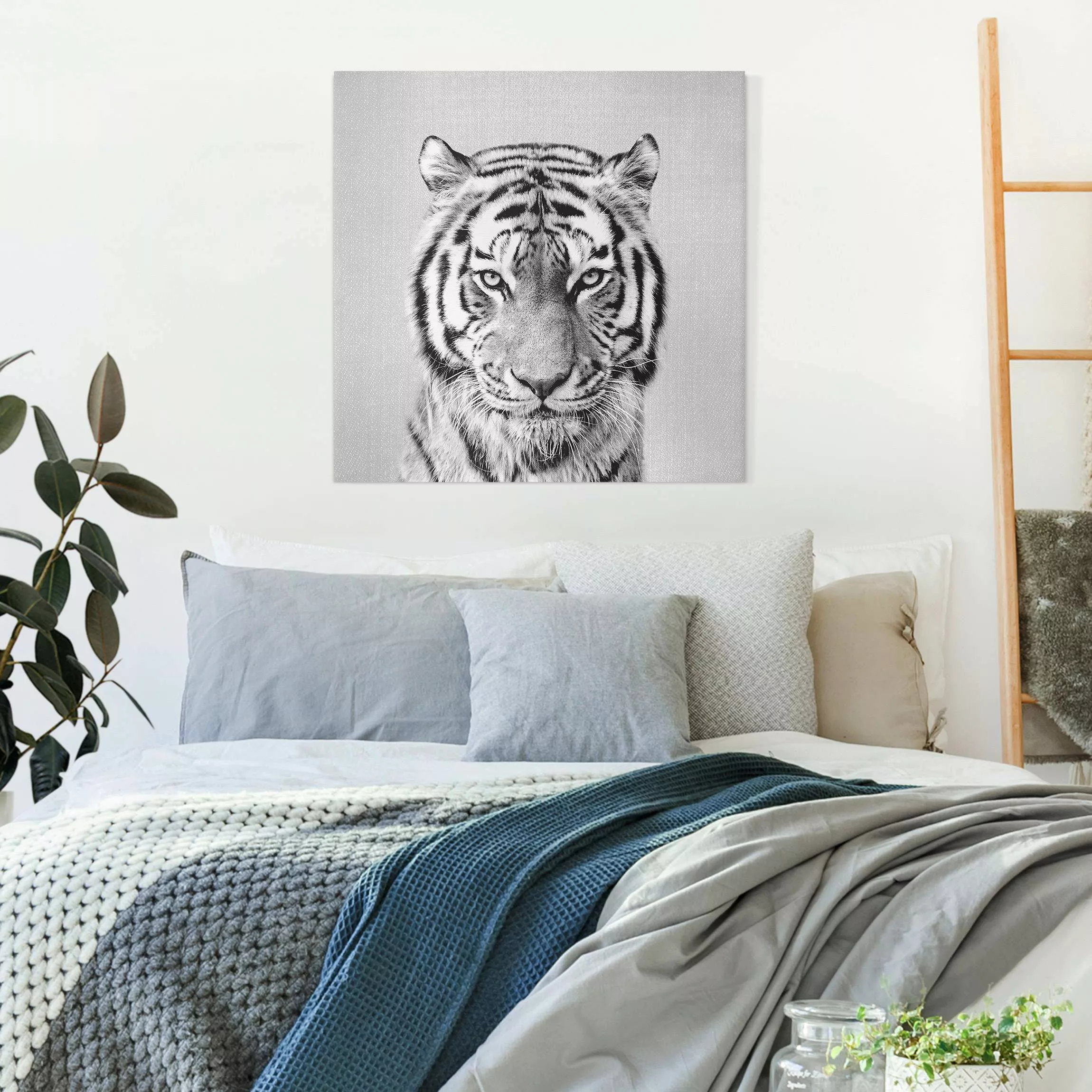 Leinwandbild Tiger Tiago Schwarz Weiß günstig online kaufen