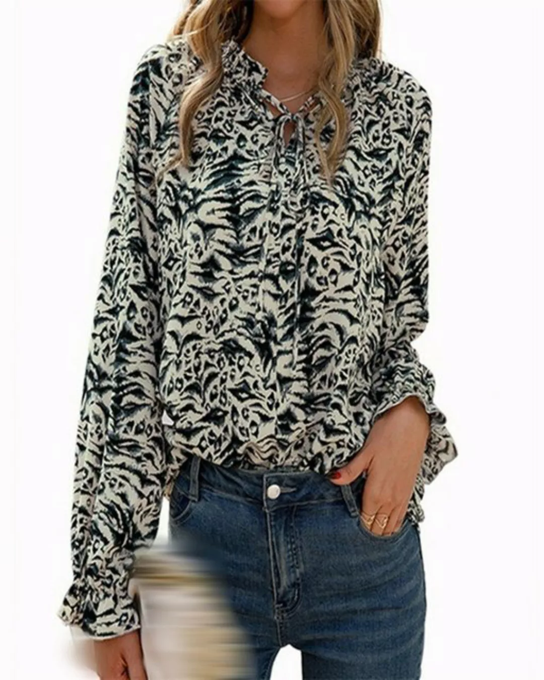 AFAZ New Trading UG Trachtenbluse Damen-Shirt mit Leopardenmuster, V-Aussch günstig online kaufen