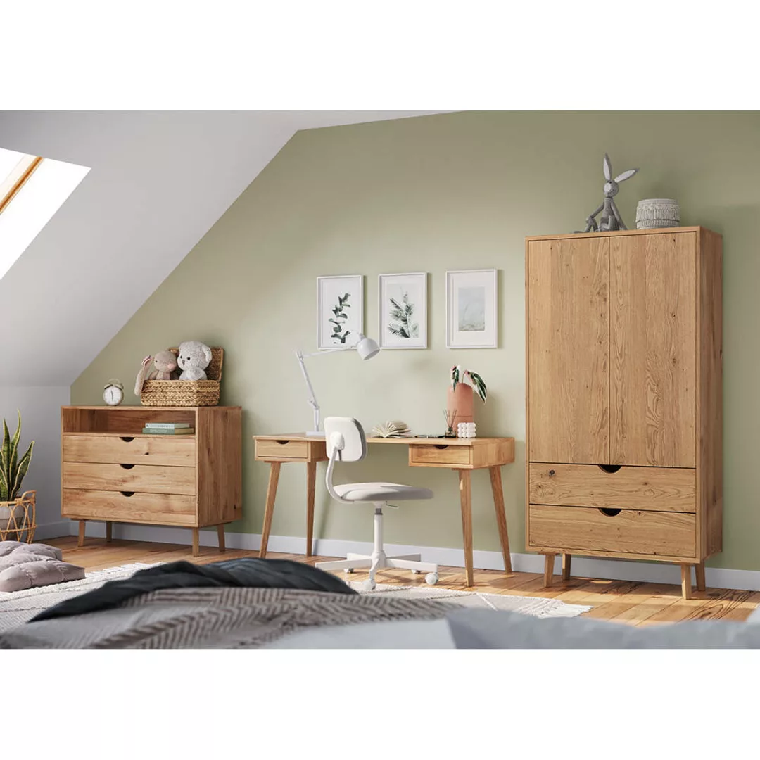 Jugendzimmer Set 3-teilig mit Kleiderschrank 90cm breit Eiche massiv SIENA- günstig online kaufen